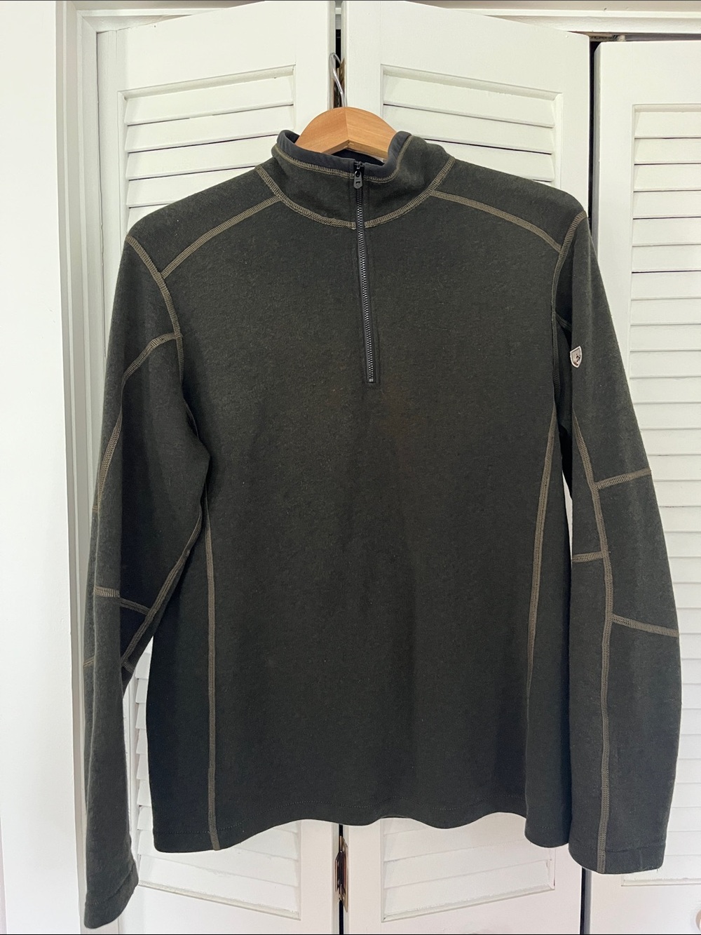 Men's KUHL Brown/Green Quarter-Zip Sweater - large